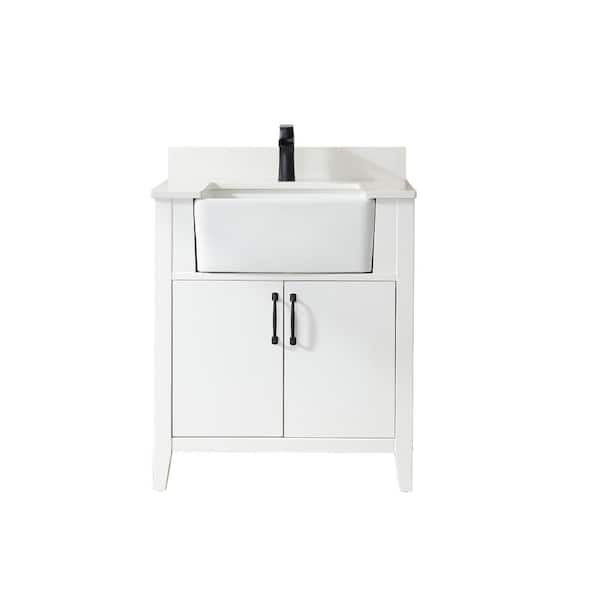 ROSWELL 30 in. W x 22 in. D x 33.9 in. H Bathroom Vanity in White with White Stone Composite Countertop without Mirror