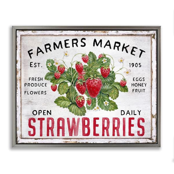 Stupell Industries Farmers Market Strawberries by Creatif Belle Gray Floater Frame Food Graphic Art Print 25 in. x 31 in.