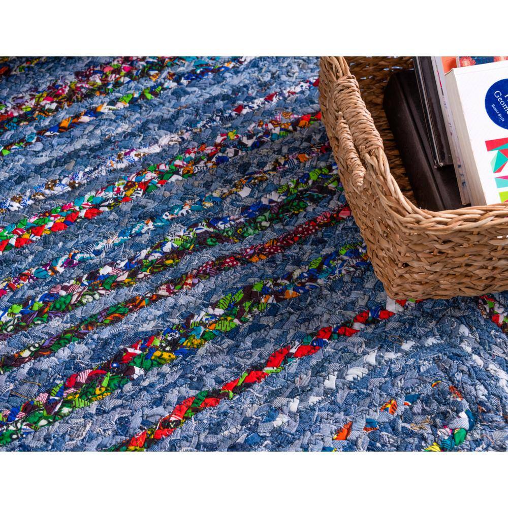 Handmade Braided Chindi Blue Multicolor 2'x3' Indoor Rug