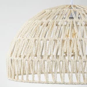 Zoe 19.68 in. W 60-Watt 1-Light Pendant Light with Beige Bohemian Woven Rattan Shade