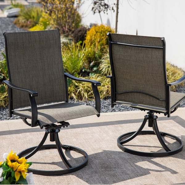 Unbranded Swivel Patio Dining Chairs Textilene Fabric Iron Outdoor Dining Chairs (Set of 2) for Lawn Deck, Garden, Backyard, Brown