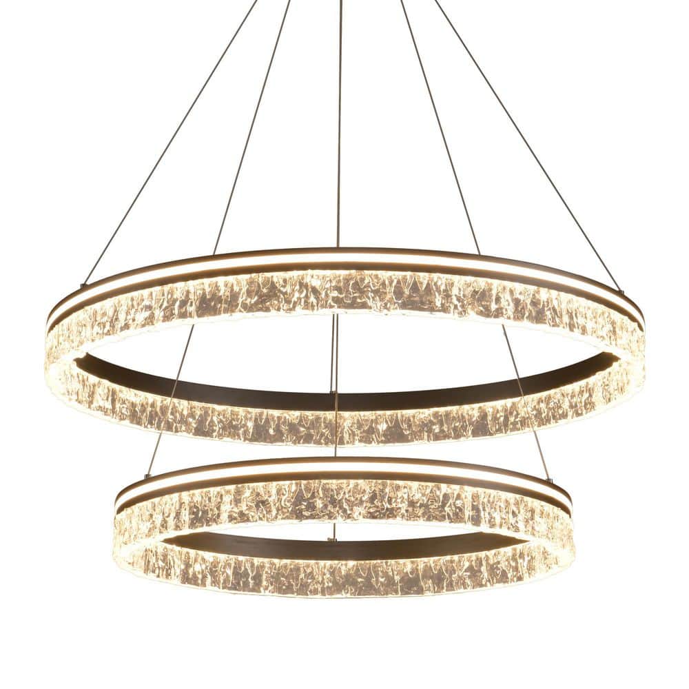 2-Lights Modern Integrated LED Chandelier Pendant Light, Grey Dimmable Chan