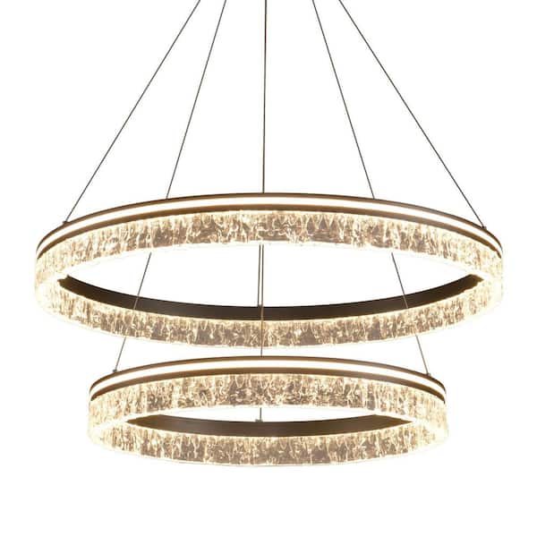 2-Lights Modern Integrated LED Chandelier Pendant Light, Grey Dimmable Chandelier with Remotet Adjustable Light Fixtures