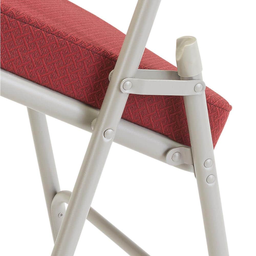 New Burgundy Armless Fabric and Vinyl Reception Chair with Metal Frame