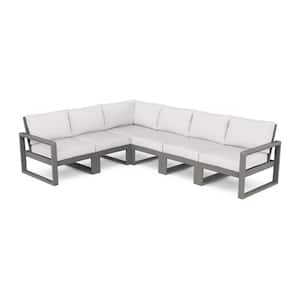 EDGE 6-Piece Plastic Outdoor Deep Seating Sectional Set with Natural Linen Cushions