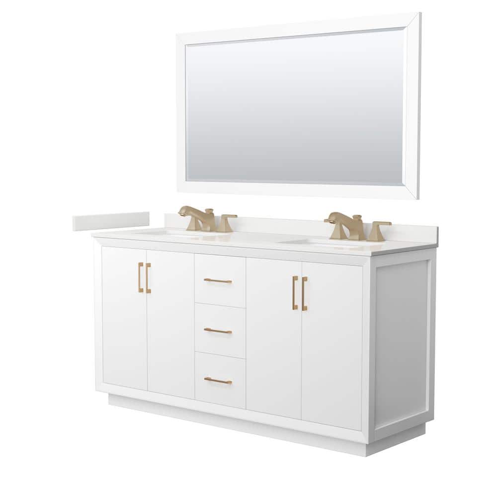 Strada 66 in. W x 22 in. D x 35 in. H Double Bath Vanity in White with White Quartz Top and 58 in. Mirror price history on PriceWatchPro