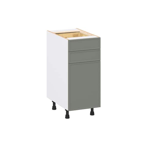 J COLLECTION Fairview 15 in. W x 24 in. D x 34.5 in. H Assembled Slim Shaker Base Kitchen Cabinet in Moss Green with Two 5 in Drawers