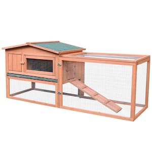 Natural Wood Outdoor Rabbit Hutch with Pull Out Tray and Waterproof Roof