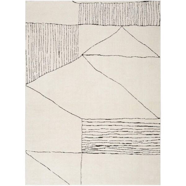 Modern Comfort Ivory Black 8 ft. x 10 ft. Linear Contemporary Area Rug