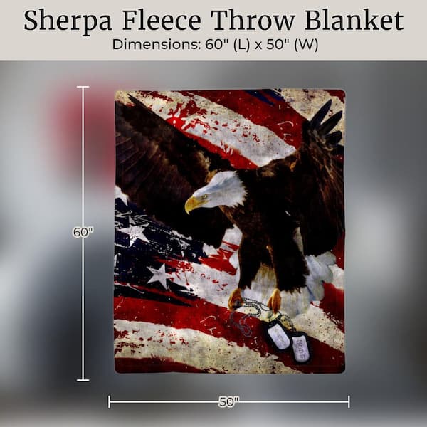 American Flag Bald Eagle Print Sherpa Fleece Blanket