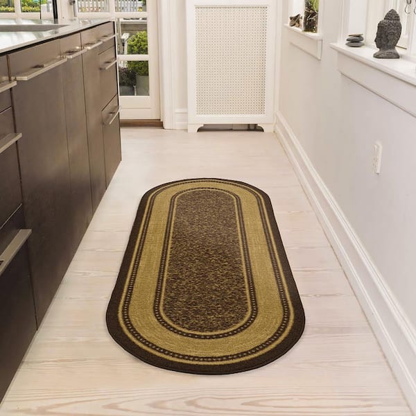 Ottomanson Ottohome Collection Non-Slip Rubberback Bordered 5x7 Indoor Area  Rug, 5 ft. x 6 ft. 6 in., Dark Brown OTH2208-5X7 - The Home Depot