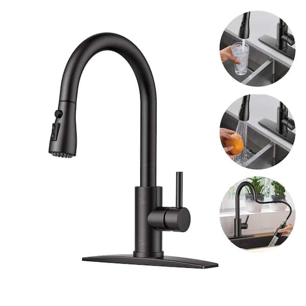 Androme Single Handle Pull Down Sprayer Kitchen Faucet With Deck Plate In Oil Rubbed Bronze 0311