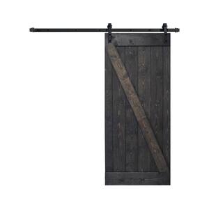 Z Series 36 in. x 84 in. DIY Ebony Finished Knotty Pine Wood Sliding Barn Door with Hardware Kit