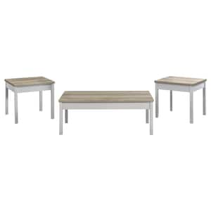 Stacie 3-Piece 47.25 in. Antique Pine and White Rectangle Wood Coffee Table Set