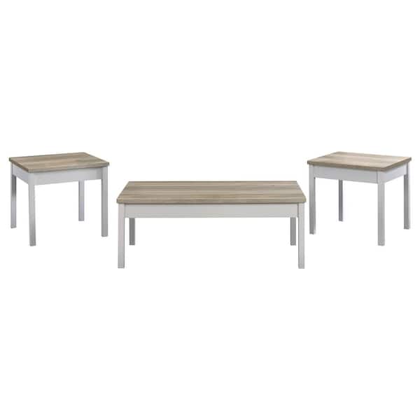 Coaster Stacie 3-Piece 47.25 in. Antique Pine and White Rectangle Wood Coffee Table Set