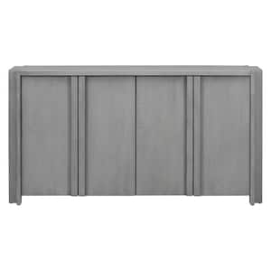 60.00 in. W x 16.00 in. D x 32.00 in. H Gray Linen Cabinet Sideboard with 4-Doors and Adjustable Shelves