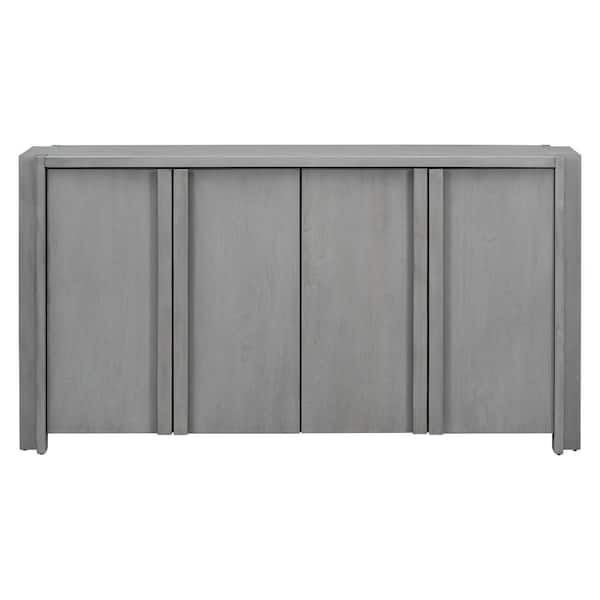 Unbranded 60.00 in. W x 16.00 in. D x 32.00 in. H Gray Linen Cabinet Sideboard with 4-Doors and Adjustable Shelves