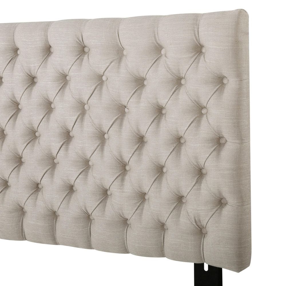 Sand Tufted Upholstered King Headboard with Black Iron Legs