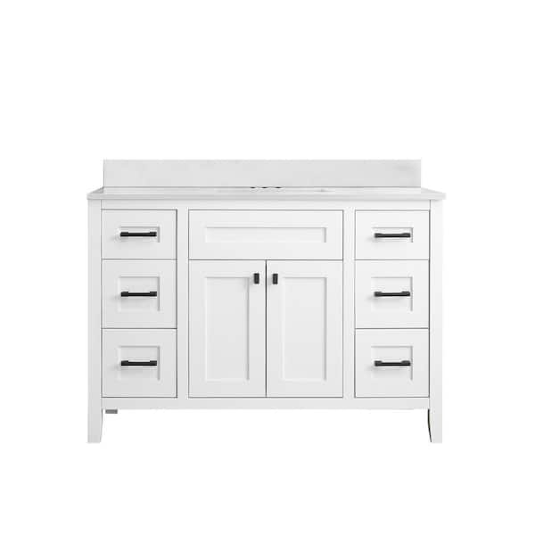 Aero Calm 48 inch Undermount Single Sink Freestanding Bath Vanity in White with Wihte Engineered Stone Top Unassembled