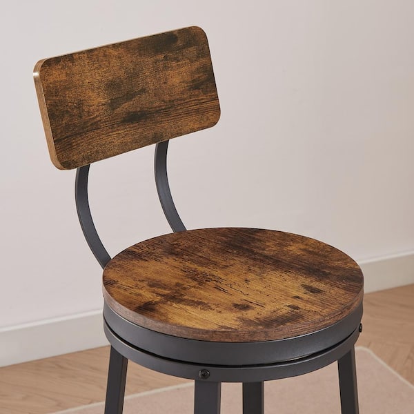 Unbranded Industrial Style Swivel Metal Outdoor Bar Stool with Backrest, 29.5 in. High for Patio, Backyard, Deck, Brown(2-Pack)