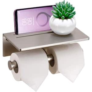 Toilet Paper Holder with Shelf, Aluminum Paper Towel Holder with Bathroom Phone Storage, Brushed Nickel-2 Roll,Nickel