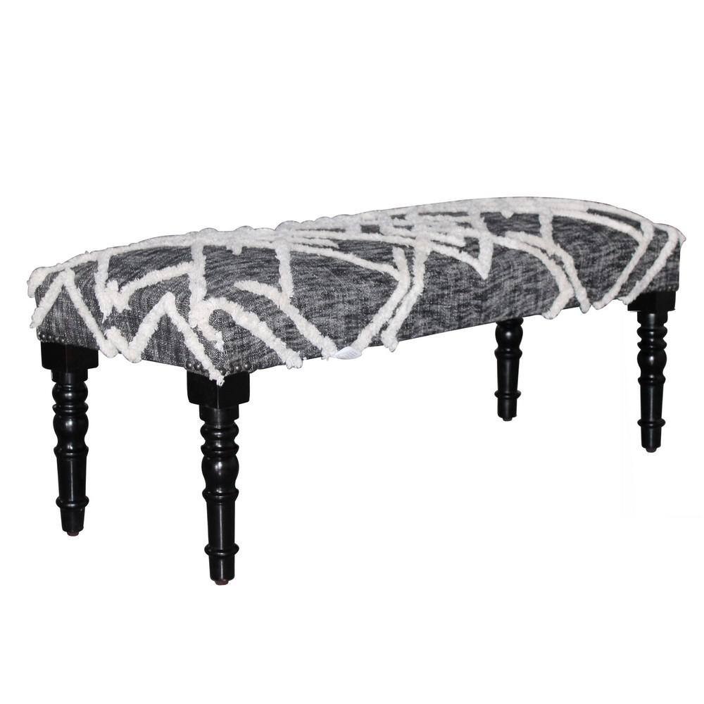Natural Wood 47" Grey Cotton Tufted Bench