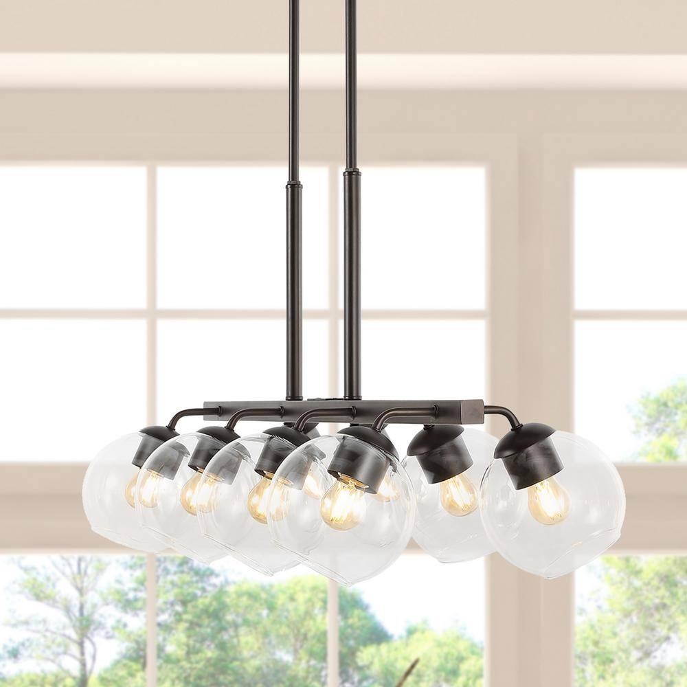 Julian 56.5" Oil-Rubbed Bronze LED Linear Pendant with Clear Glass Globes
