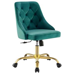 Distinct Tufted Swivel Performance Velvet Gold Teal Office Chair