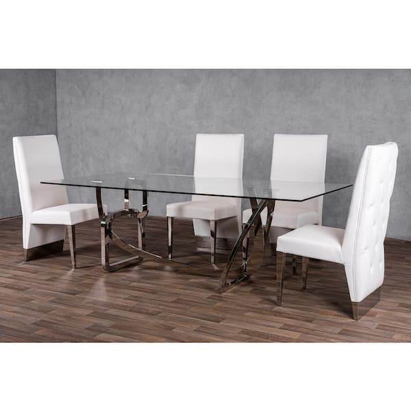 Adelaide Modern Clear Glass 87 in. Trestle Dining Table Sesats 8