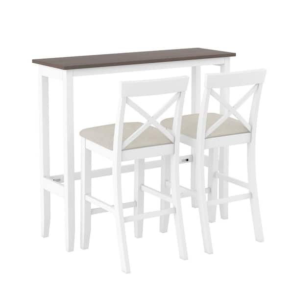 3-Piece Farmhouse Cherry Wood Top Bar Table Set ((Seats-2))
