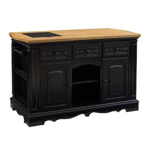 Pennfield Black Wood Top 56 in. W Kitchen Island with Storage and Removable Granite Cutting Board