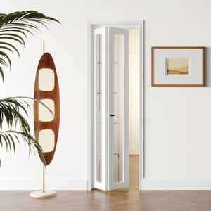 24 in. x 80 in. Frosted Glass, Solid Core, White, 10-Lite, MDF Wood, PVC Covering Bi-Fold Doors with Hardware Kits