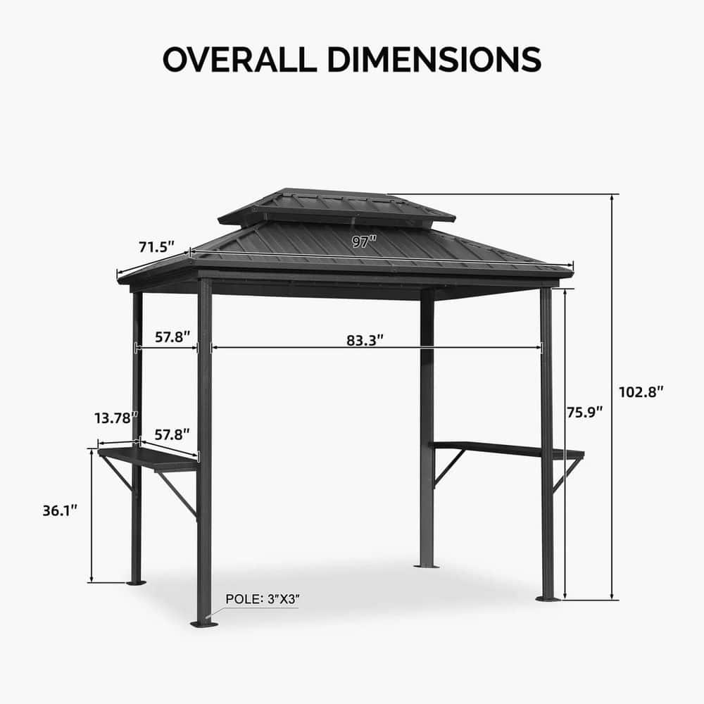 Gray 6' x 8' Hardtop Grill Gazebo with Double Steel Roof