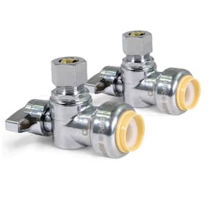 1/2 in. Push-to-Connect x 3/8 in. O.D. Compression 1/4 Turn Angle Stop Valve Water Shut Off Chrome pack of 2