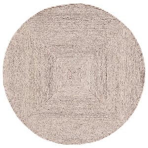 Abstract Ivory/Black 6 ft. x 6 ft. Concentric Geometric Round Area Rug