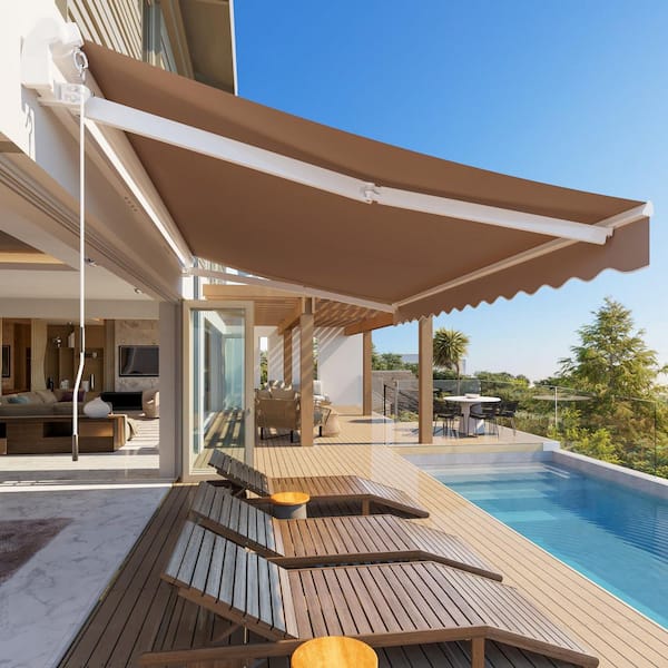 10 ft. x 8 ft. Patio Retractable Awning Sun Shade Shelter Cover with UV Protection Beige