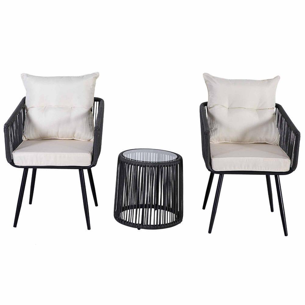 JUSKYS 3Piece Outdoor Conversation Set Handwoven Dark Gray Rattan