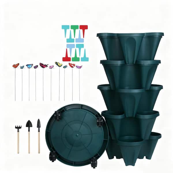 Stackable Plabter Inner Decor 5-Tier Stackable Vertical Garden Planter with Wheels, Self ...