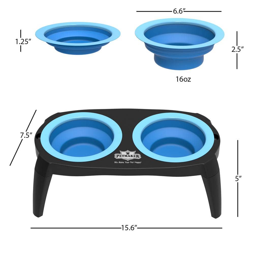 Blue Elevated Pet Bowls with Non-Slip Stand