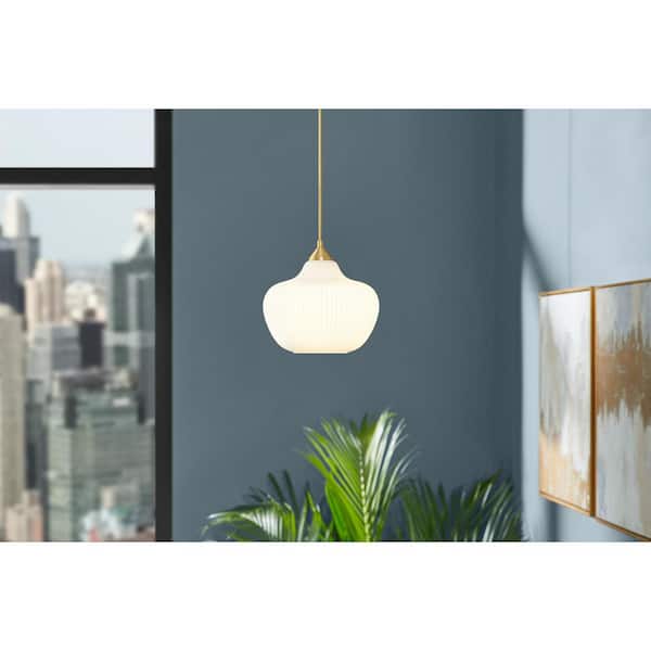 Home Decorators Collection Pompton 1-light Gold Pendant Light Fixture with Ribbed Glass Globe Shade