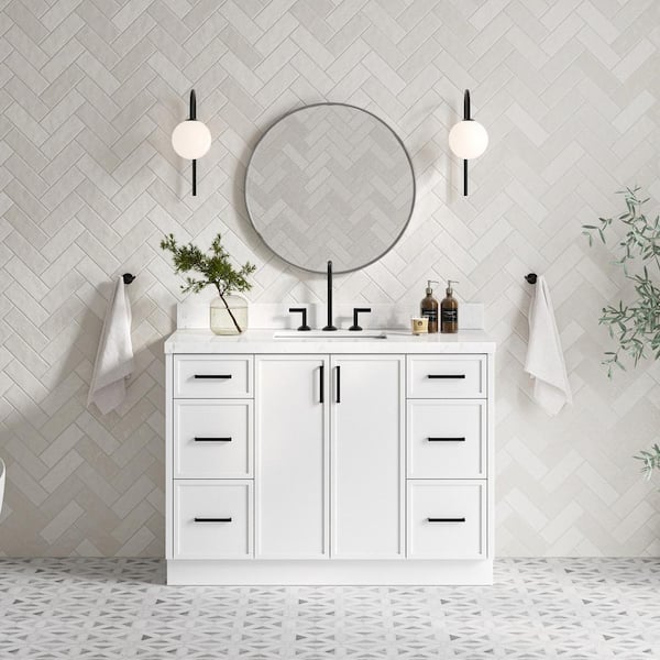 ARIEL Kelly 48.25 in. W x 22 in. D x 36 in. H Single Sink Bath Vanity in White with Carrara White Quartz Top