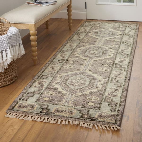 2 ft. x 12 ft. Ivory, Gray, Brown Geometric Runner Rug