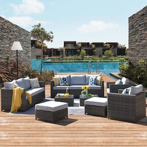 Uranus Gray 12-Piece Wicker Outdoor Patio Conversation Seating Set with Gray Cushions