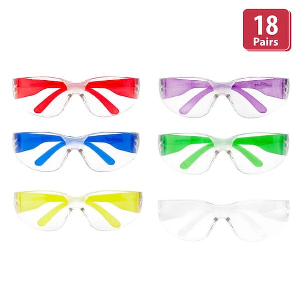 Bison Life Crystal Kids Clear Lens Color Temple Variety Safety Glasses (18-Pairs)