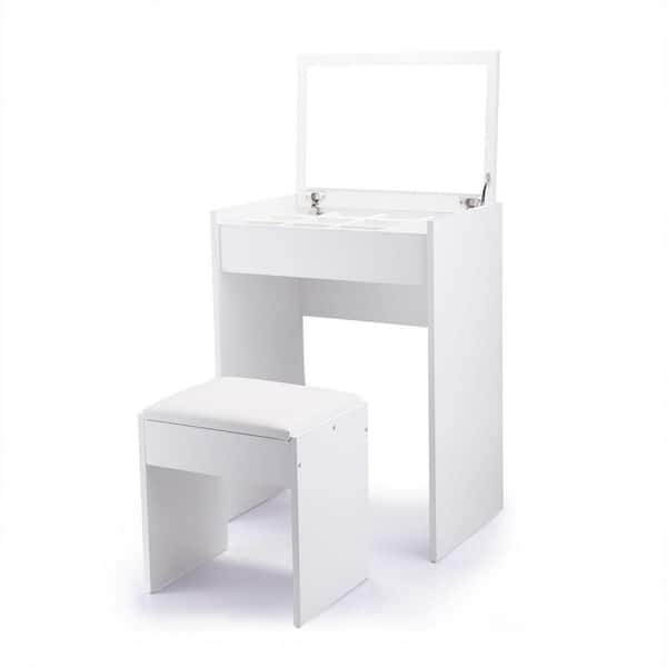 Boyel Living Vanity Makeup Table Set with Flip Top Mirror Cushioned Stool White