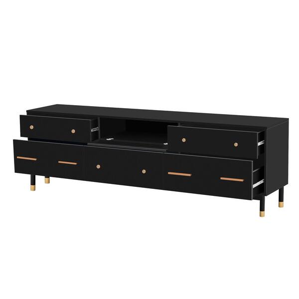 J&E Home 63 in. Black Modern TV Stand with LED Lights and 2-Storage Drawers  Fits TV's up to 65 in GD-W67933435 - The Home Depot