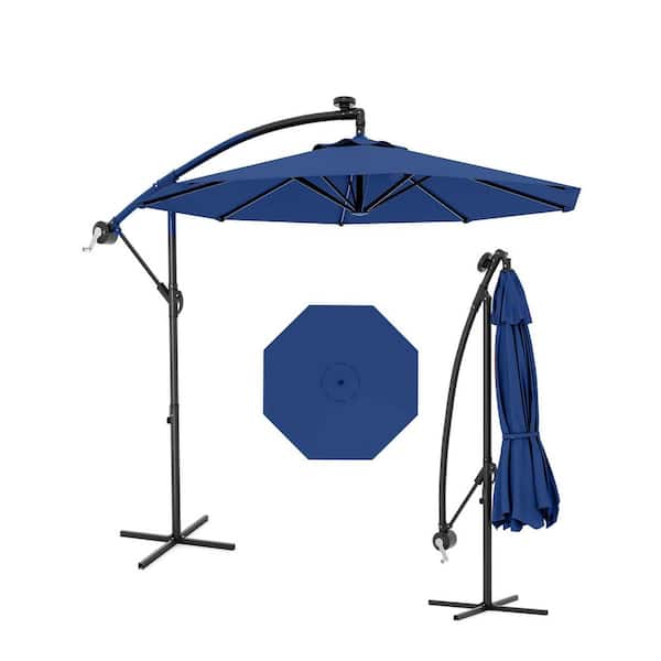 10 ft. 360 Degree Rotation Cantilever Offset Patio Umbrella with Crank Lift & Cross Base in Navy Blue