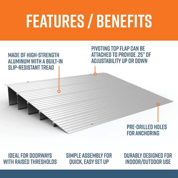 TRANSITIONS Aluminum Threshold Ramp 27.5 in. L x 34 in. W x 5 in. H