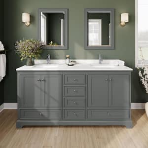Deborah 72 in.W x 22 in.D Double Vanity in Dark Gray w/Cultured Marble Vanity Top in Light-Vein Carrara w/Basins&Mirrors