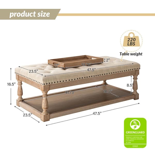 JAYDEN CREATION Jakob Linen Upholstered Storage Ottoman with